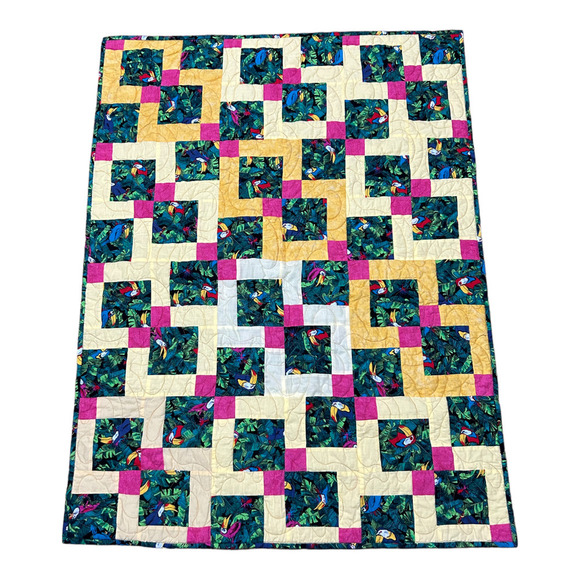 Hanmade Quilted Throw Tucan Bird Quilt Blanket 36" x 48" Tropical Forest - Picture 12 of 16